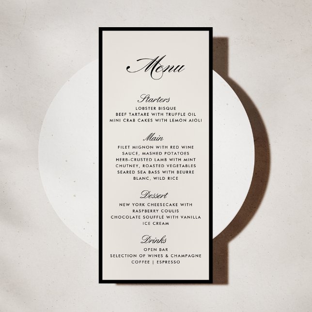 Invitation Black Frame Modern Ivory Wedding Menu card (Créateur téléchargé)
