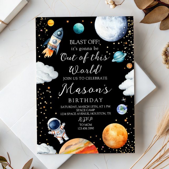 Invitation Black Galaxy Rocket & Astronaut Out of This World (Créateur téléchargé)