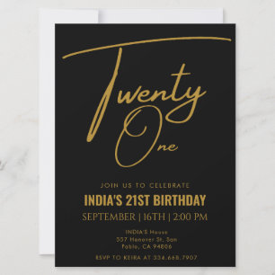 Invitation Black & Gold 21e Vingt et une fête d'anniversaire