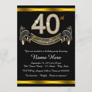 Invitation Black Gold 40th Birthday Party