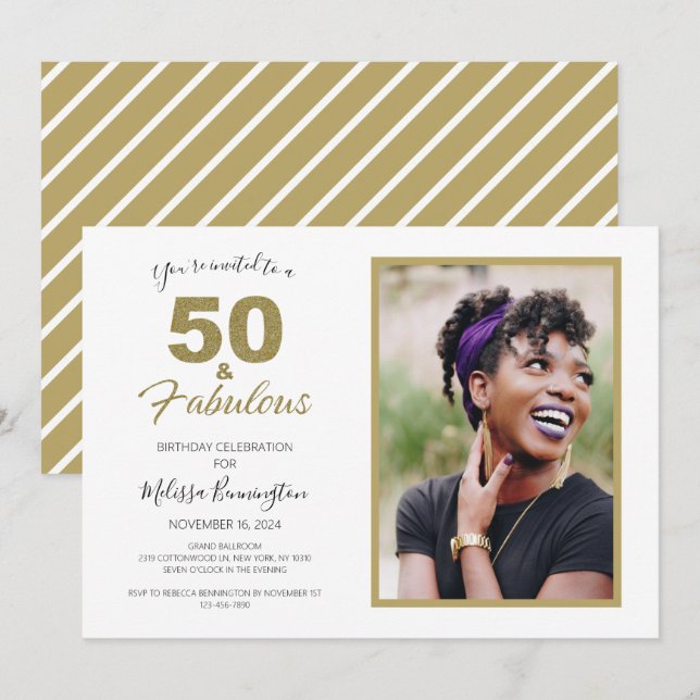 Invitation Black Gold 50 et fabuleuse fête d'anniversaire pho (Devant / Derrière)