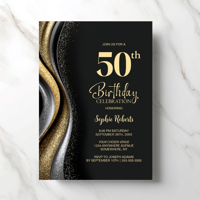Invitation Black Gold 50th Birthday Party (Créateur téléchargé)