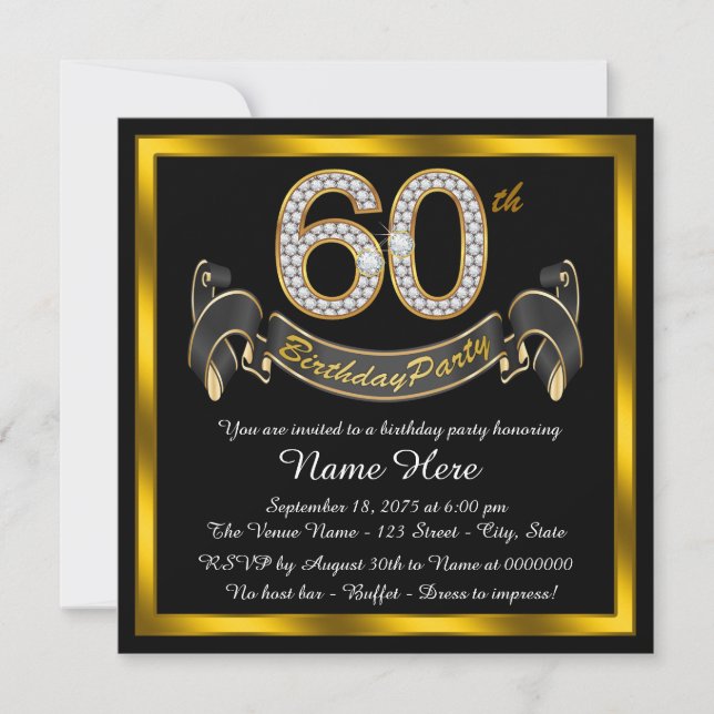 Invitation Black Gold 60e fête d'anniversaire (Devant)