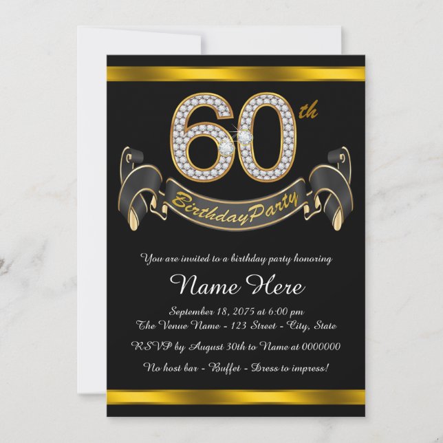 Invitation Black Gold 60e fête d'anniversaire (Devant)