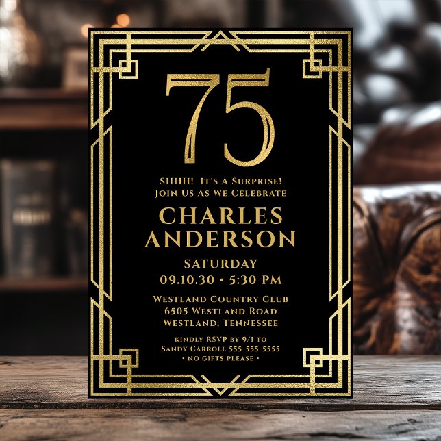 Invitation Black Gold 75e anniversaire Photo Surprise Party (Créateur téléchargé)
