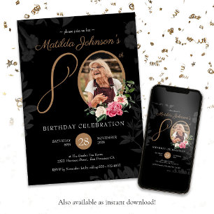 Invitation Black Gold 80th Birthday Party