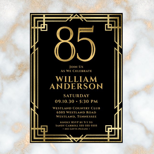 Invitation Black Gold 85th Birthday Photo (Créateur téléchargé)