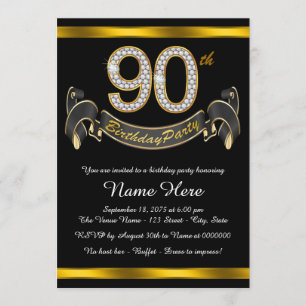 Invitation Black Gold 90th Birthday Party