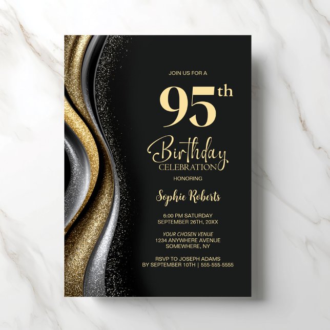 Invitation Black Gold 95th Birthday Party (Créateur téléchargé)