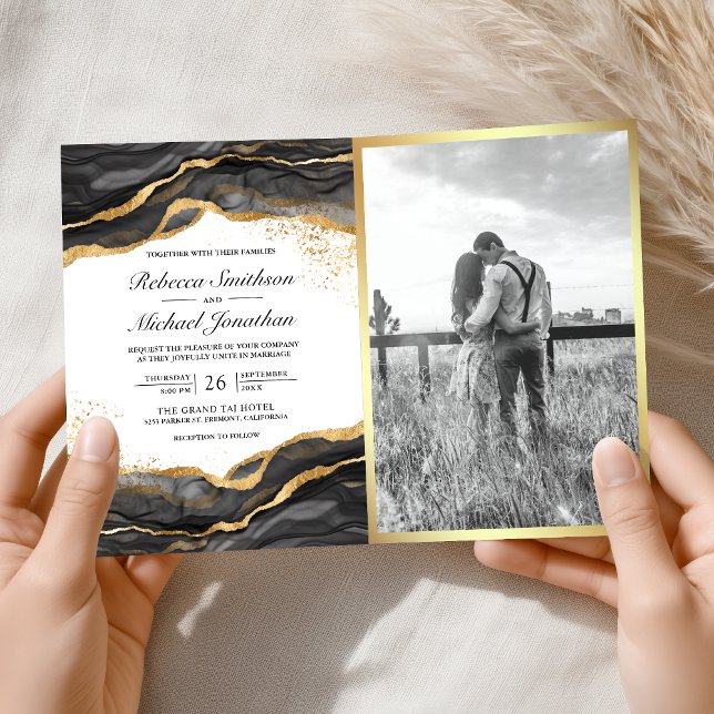 Invitation Black Gold Abstract Ink QR Code Wedding (Créateur téléchargé)