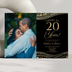 Invitation Black Gold Agate 20e anniversaire Mariage