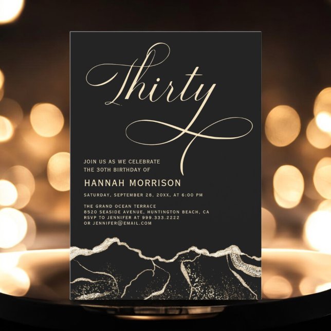 Invitation Black Gold Agate 30e fête de trente ans (Créateur téléchargé)
