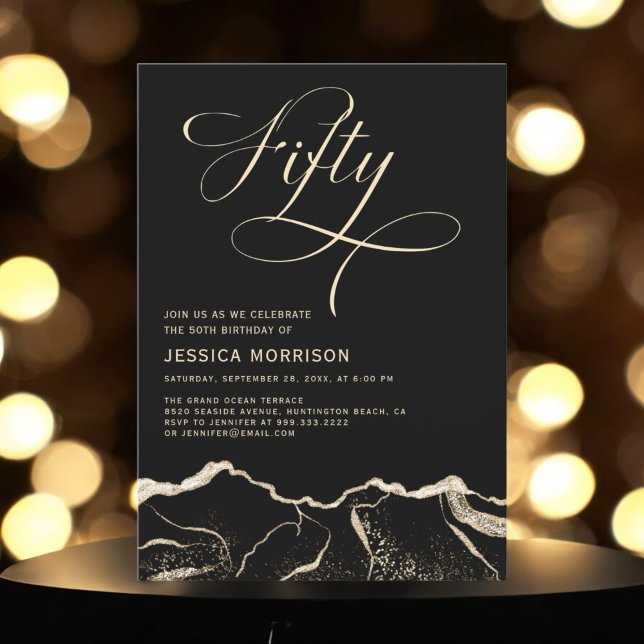 Invitation Black Gold Agate 50e Cinquante Anniversaire (Créateur téléchargé)
