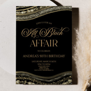 Invitation Black Gold Agate All Black Affair fête d'anniversa