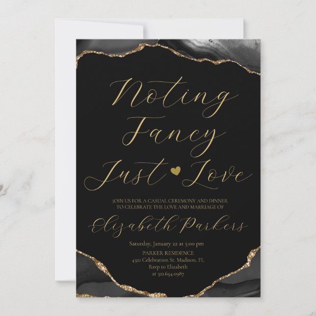 Invitation Black & Gold Agate Rien de fantaisie Juste l'amour (Devant)