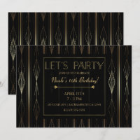 Black & Gold Art Déco Fêtons Anniversaire