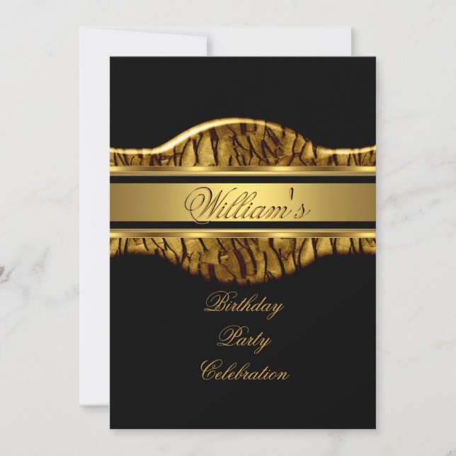 Invitation Black Gold Birthday Party Mens 60th Wild (Devant)
