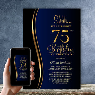 Invitation Black Gold Blue Surprise 75e anniversaire