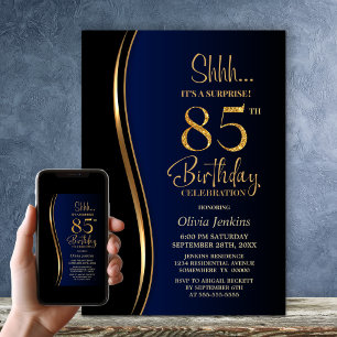 Invitation Black Gold Blue Surprise 85e anniversaire