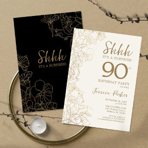 Invitation Black Gold Botanical Surprise 90e anniversaire