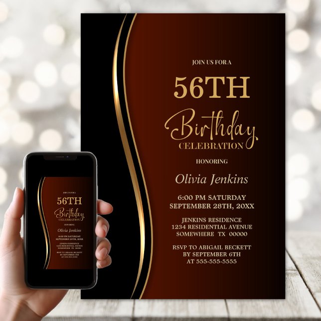 Invitation Black Gold Burange Orange fête d'anniversaire (Créateur téléchargé)