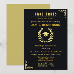 Invitation Black Gold Calligraphy Graduation Party 2025