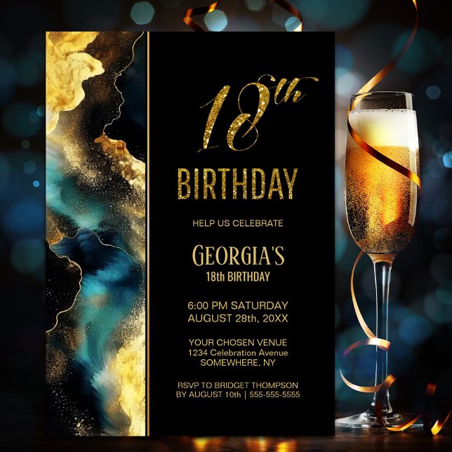 Invitation Black Gold Celestial 18ème anniversaire (Créateur téléchargé)