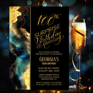 Invitation Black Gold Celestial Surprise 100e fête d'annivers