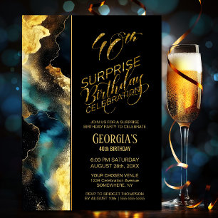 Invitation Black Gold Celestial Surprise 40e fête d'anniversa