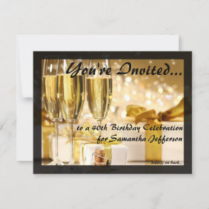 Invitation Black Gold Champagne 40e fête d'anniversaire