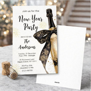 Invitation Black Gold Champagne Trinque au Réveillon du Nouve