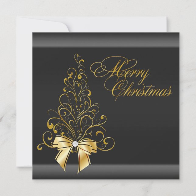 Invitation Black Gold Christmas Tree (Devant)