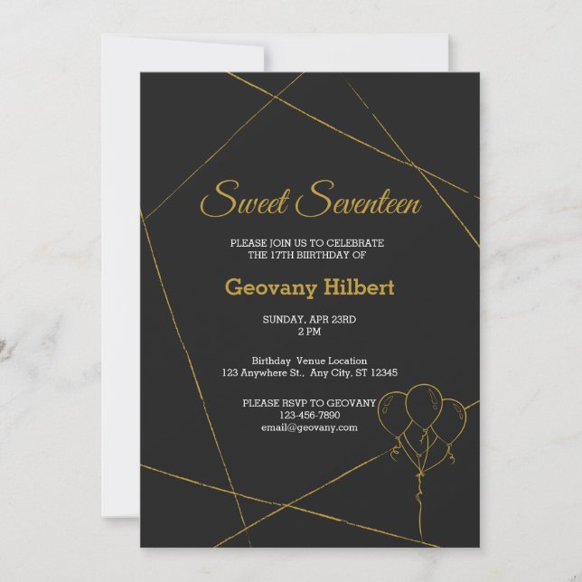Invitation Black & Gold Classic Anniversaire (Devant)