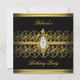 Invitation Black Gold Elegant Birthday Party Jewel Image