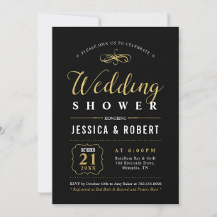 Invitation Black & Gold   Élégant Mariage Couple Shower