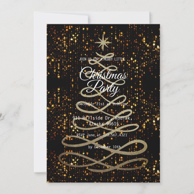 Invitation Black Gold Elegant Simple moderne fête de Noël (Devant)