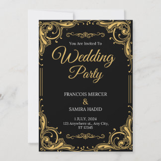 Invitation Black & Gold Elegant Wedding Party