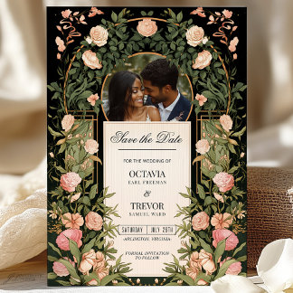Invitation Black & Gold Enregistrer la date avec des fleurs r