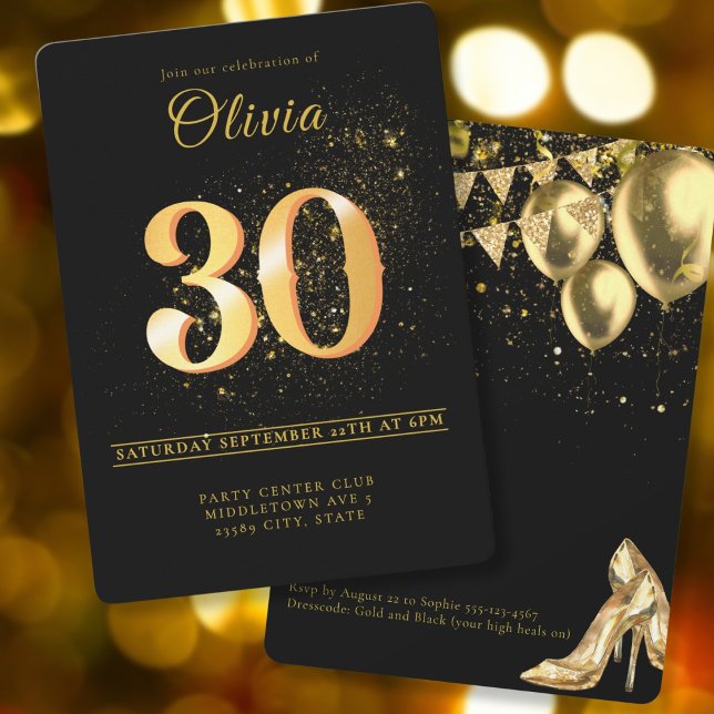 Invitation Black Gold fête à Glam 30e anniversaire (Créateur téléchargé)