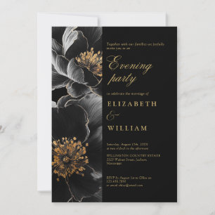 Invitation Black Gold Floral Mariage soirée