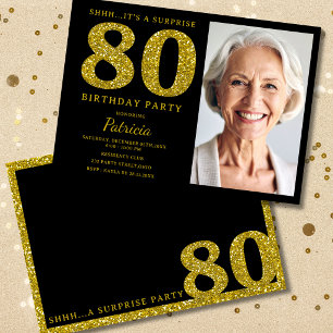 Invitation Black Gold Glitter 80e Anniversaire Photo
