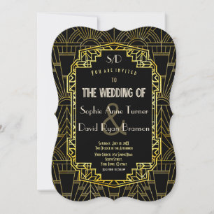 Invitation Black & Gold Great Gatsby Art Déco Mariage