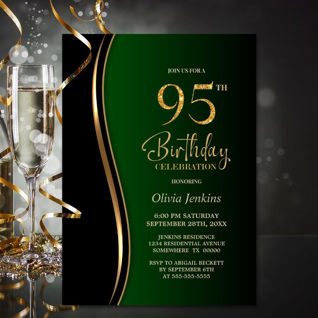 Invitation Black Gold Green 95e fête d'anniversaire (Créateur téléchargé)
