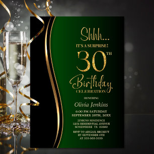 Invitation Black Gold Green Surprise 30e anniversaire