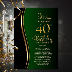 Invitation Black Gold Green Surprise 40e anniversaire