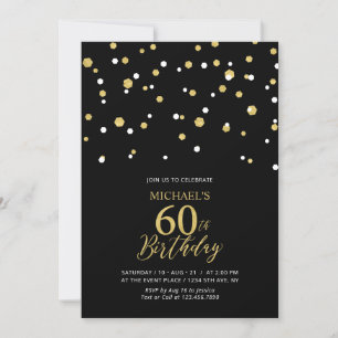 Invitation Black & Gold Hexagon Confetti 60e fête d'anniversa