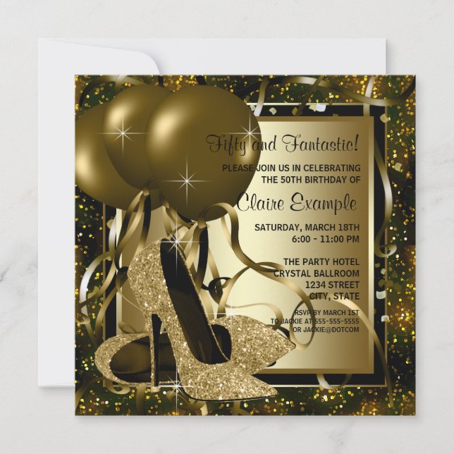 Invitation Black Gold High Talons femmes fête d'anniversaire (Devant)