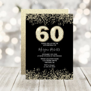 Invitation Black & Gold Hommes ou femmes 60e fête d'anniversa