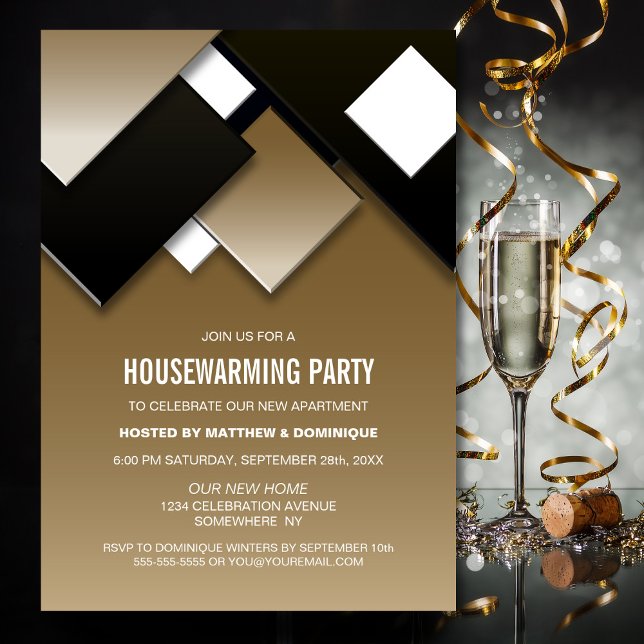 Invitation Black Gold House Party (Créateur téléchargé)
