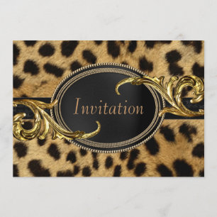 Invitation Black Gold Leopard